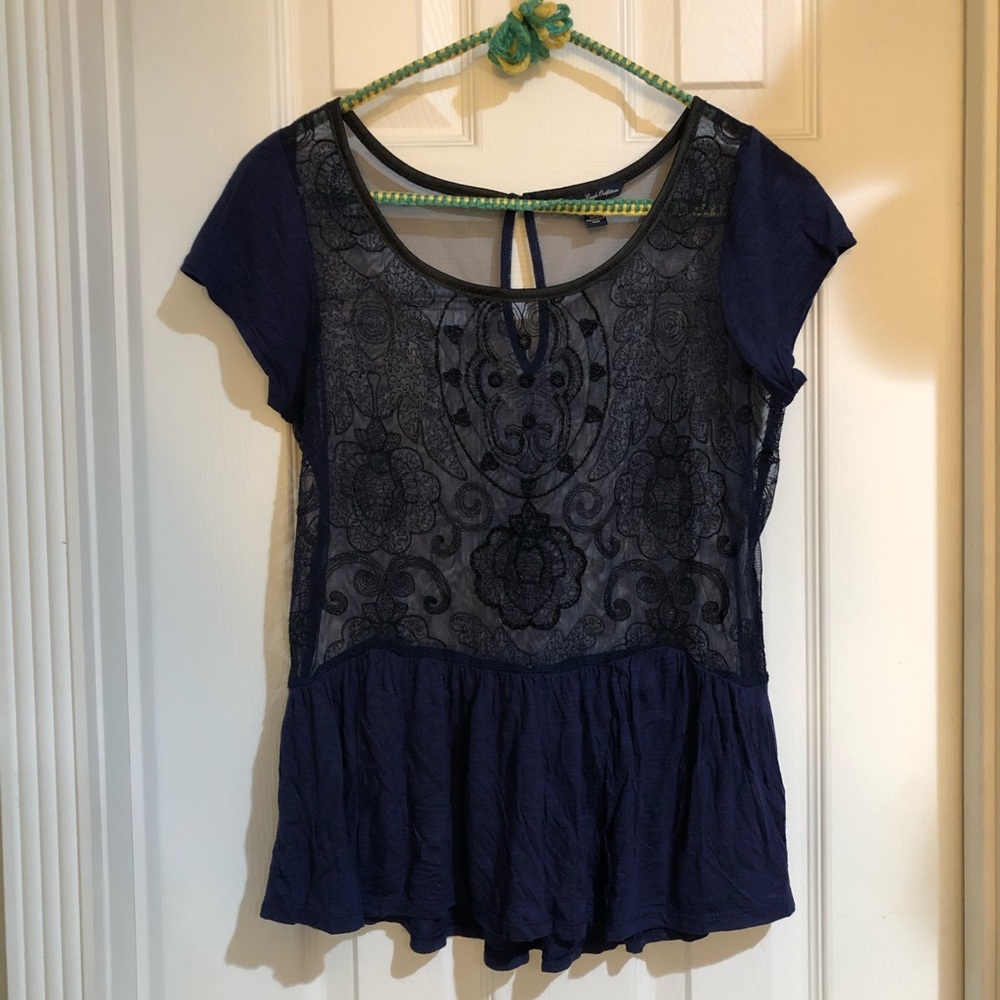 American eagle beaded mesh peplum top